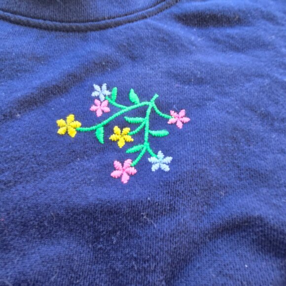 Crown & Ivy Blue Short Sleeve Sweater with Floral embroidery Sz XL - Picture 5 of 7